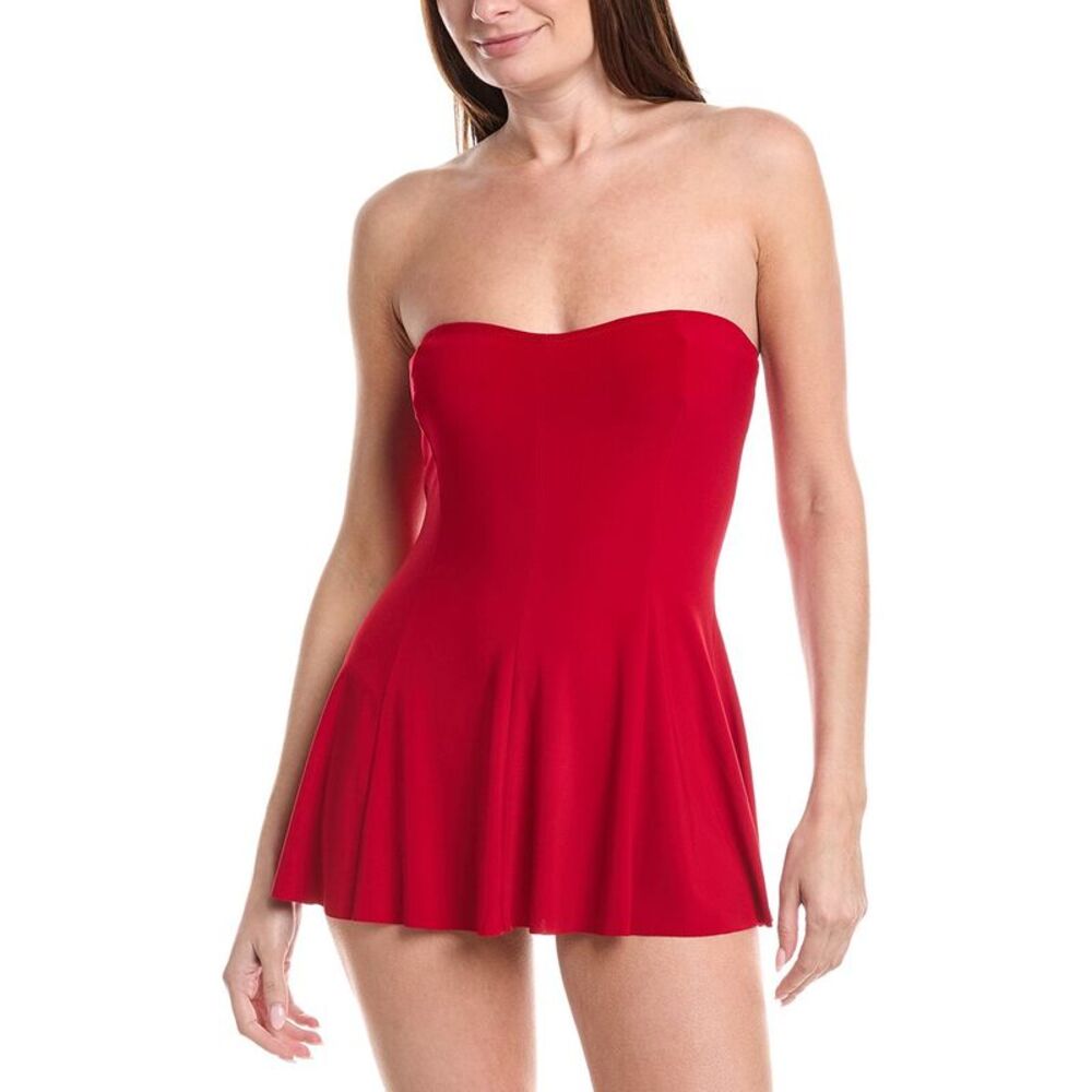 Norma Kamali Womens Strapless Flared Swim Dress, Red